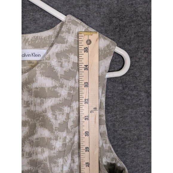 Calvin Klein White Beige Geometric Sleeveless Midi Sheath Dress Office‎ Size 10 - Picture 7 of 9